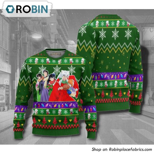Inuyasha Knitted Green Anime 3D Printed Ugly Christmas Sweater