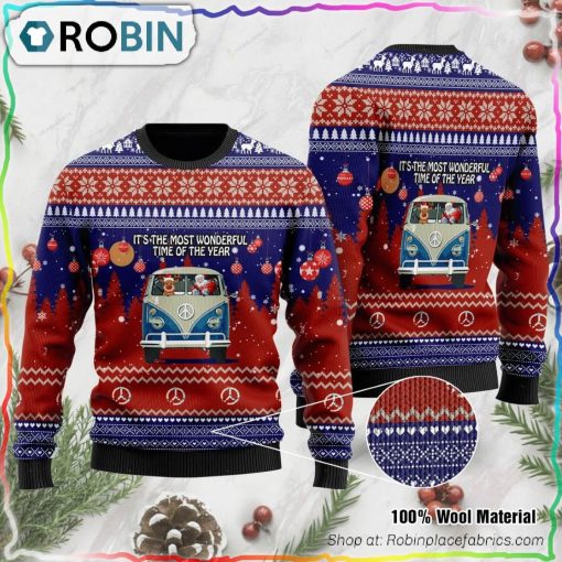 It’s The Most Wonderful Time Of The Year Santa Claus In Hippie Car Ugly Christmas Sweater
