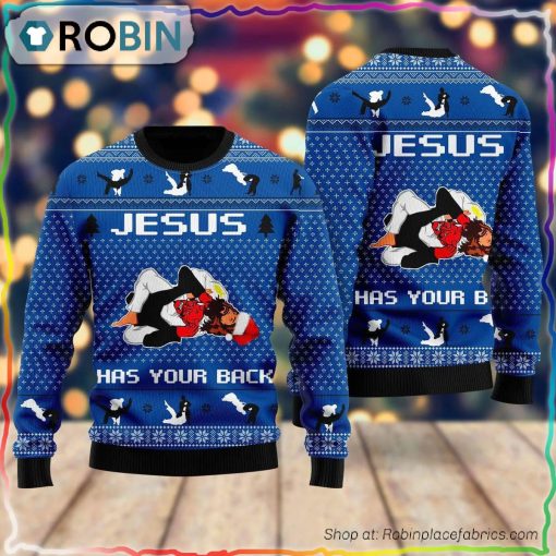 Jesus Has Your Back Jiu Jitsu Ugly Christmas Sweater