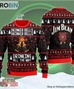 Jim Beam Drinker Bells Drinking All The Way Ugly Christmas Sweater