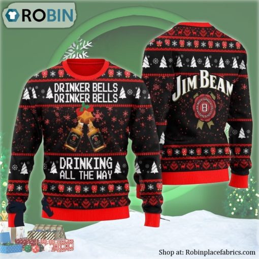 Jim Beam Drinker Bells Drinking All The Way Ugly Christmas Sweater