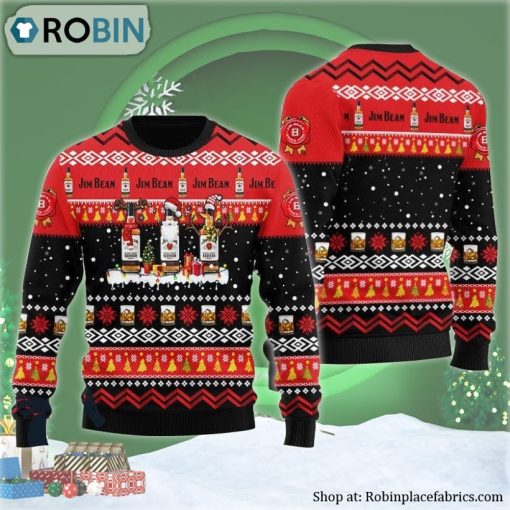 Jim Beam Santa Reindeer Snowflake Ugly Christmas Sweater