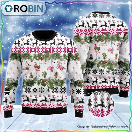 Jingle Bells And Pink Flamingo Xmas Ugly Sweater