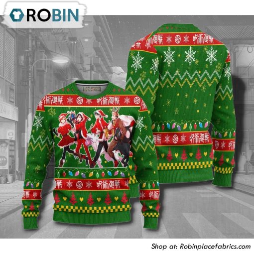 Jujutsu Kaisen Characters Knitted Green Anime 3D Printed Ugly Christmas Sweater
