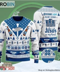 Keystone Light In My Veins Jesus In My Heart Ugly Christmas Sweater