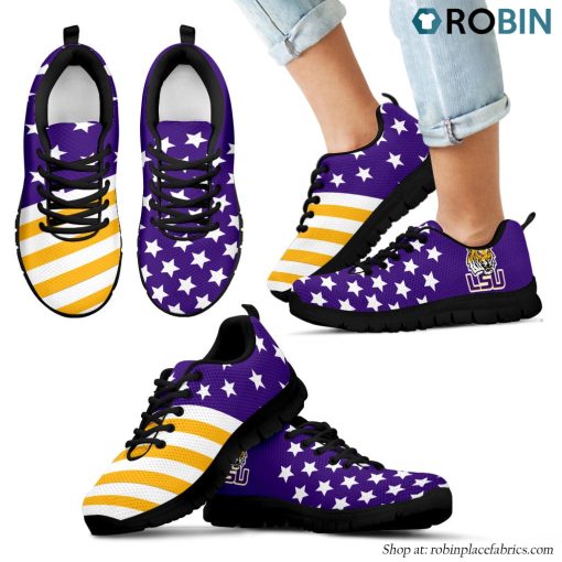 LSU Tigers America Flag Pattern Casual Breathable Running Shoes