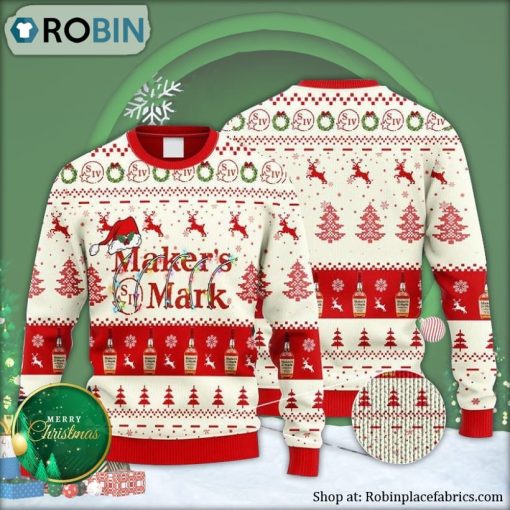 Maker’s Mark Whiskey Reindeer Snowy Night Ugly Christmas Sweater