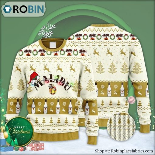 Malibu Rum Reindeer Snowy Night Ugly Christmas Sweater