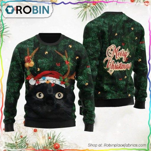 Merry Christmas Black Cat Ugly Christmas Sweater