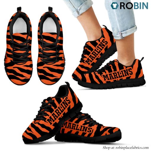 Miami Marlins Tiger Skin Stripes Pattern Printed Breathable Running Shoes