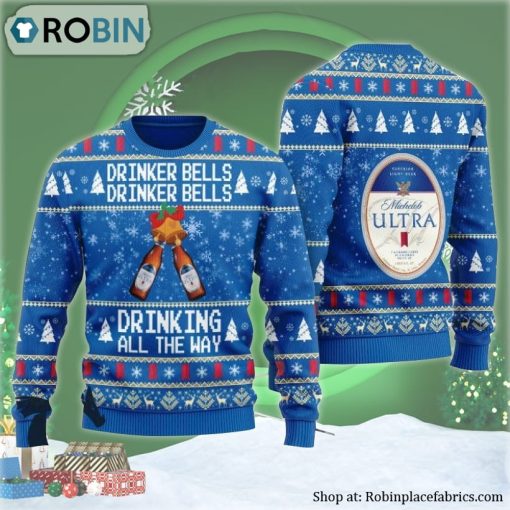 Michelob Ultra Drinker Bells Drinking All The Way Ugly Christmas Sweater