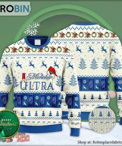 Michelob Ultra Reindeer Snowy Night Ugly Christmas Sweater