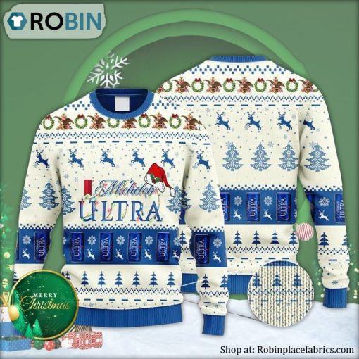 Michelob Ultra Reindeer Snowy Night Ugly Christmas Sweater