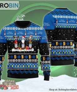 Michelob Ultra Santa Reindeer Snowflake Ugly Christmas Sweater