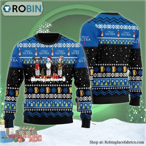Michelob Ultra Santa Reindeer Snowflake Ugly Christmas Sweater