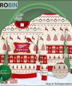 Miller High Life Reindeer Snowy Night Ugly Christmas Sweater