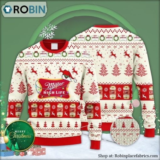 Miller High Life Reindeer Snowy Night Ugly Christmas Sweater