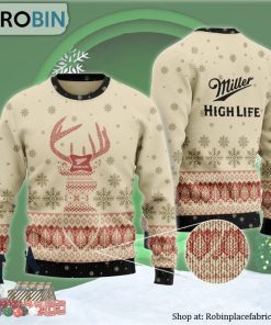 Miller High Life Reindeer Snowy Ugly Christmas Sweater Miller High Life Reindeer Snowy Ugly Christmas Sweater
