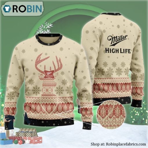 Miller High Life Reindeer Snowy Ugly Christmas Sweater