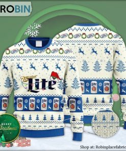 Miller Lite Reindeer Snowy Night Ugly Christmas Sweater