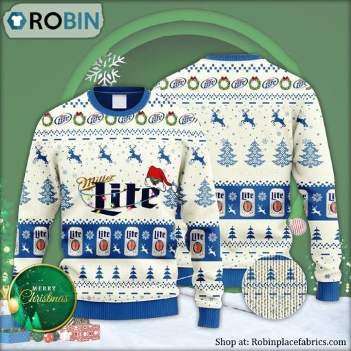 Miller Lite Reindeer Snowy Night Ugly Christmas Sweater