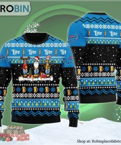 Miller Lite Santa Reindeer Snowflake Ugly Christmas Sweater