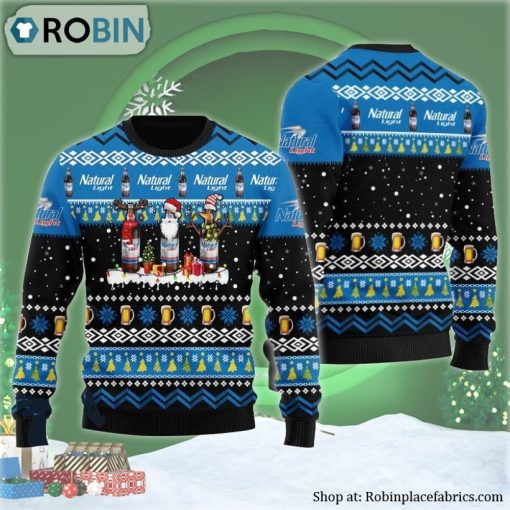 Natural Light Santa Reindeer Snowflake Ugly Christmas Sweater