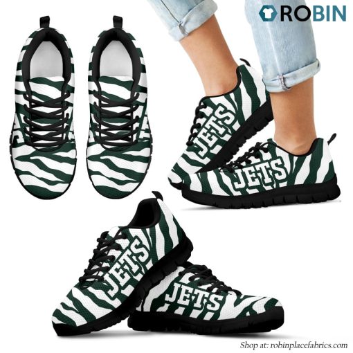 New York Jets Tiger Skin Stripes Pattern Printed Breathable Running Shoes