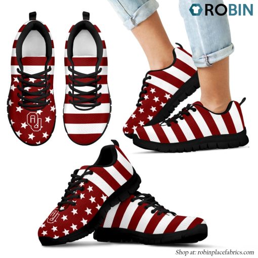 Oklahoma Sooners America Flag Stripes Pattern Breathable Running Shoes