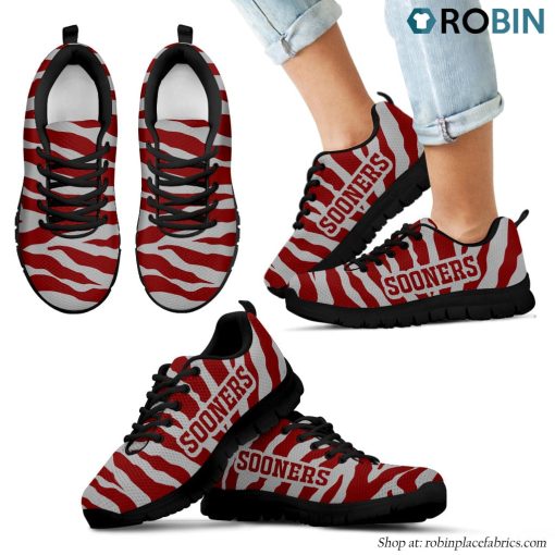 Oklahoma Sooners Tiger Skin Stripes Pattern Printed Breathable Running Shoes