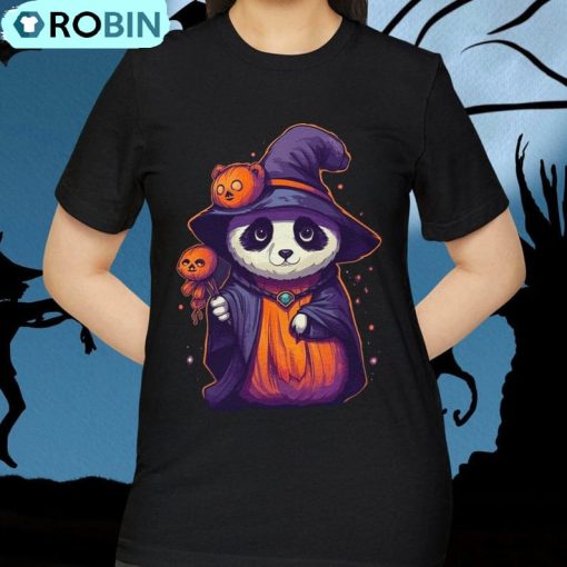 Panda Pumpkin Witch Organic Shirt, Halloween Short Sleeve Sweater