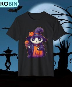 Panda Pumpkin Witch Organic Shirt, Halloween Short Sleeve Sweater