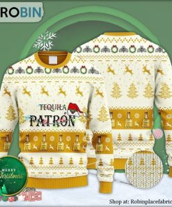 Patrón Tequila Reindeer Snowy Night Ugly Christmas Sweater