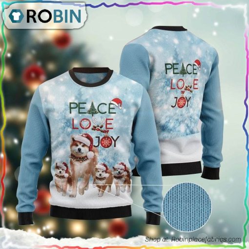 Peace Love Joy Akita Puppy Santa Hat Ugly Sweater