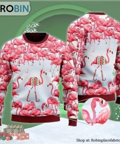 Pink Flamingo Christmas Village Ugly Christmas Sweater