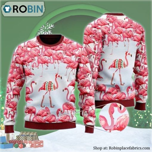 Pink Flamingo Christmas Village Ugly Christmas Sweater