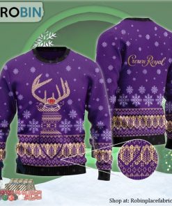 Purple Crown Royal Reindeer Snowy Ugly Christmas Sweater