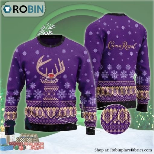 Purple Crown Royal Reindeer Snowy Ugly Christmas Sweater