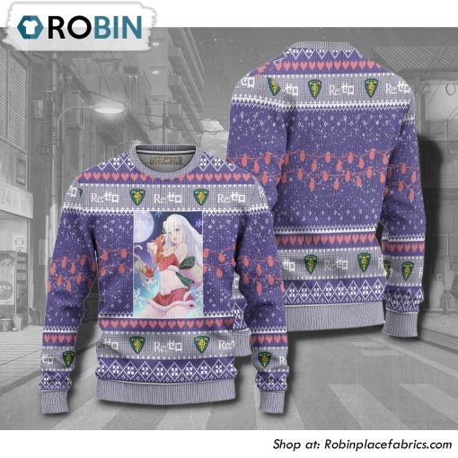 Re Zero Emilia X Puck Anime Christmas Ugly Sweater
