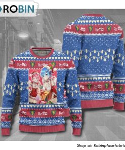 Re Zero Rem X Ram Anime 3D Printed Ugly Christmas Sweater Re Zero Rem X Ram Anime 3D Printed Ugly Christmas Sweater