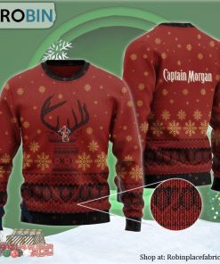 Red Captain Morgan Reindeer Snowy Ugly Christmas Sweater