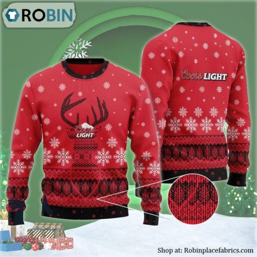 Red Coors Light Reindeer Snowy Ugly Christmas Sweater