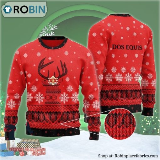 Red Dos Equis Reindeer Snowy Ugly Christmas Sweater