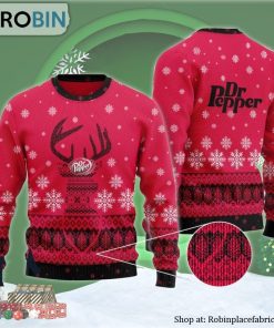 Red Dr Pepper Reindeer Snowy Ugly Christmas Sweater