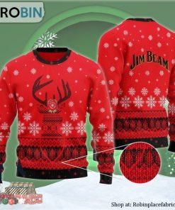 Red Jim Beam Reindeer Snowy Ugly Christmas Sweater