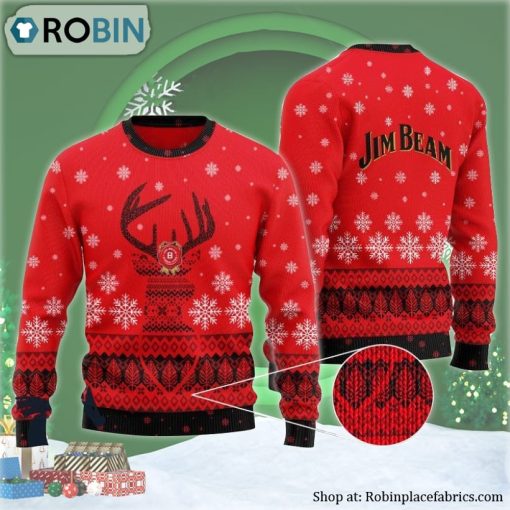 Red Jim Beam Reindeer Snowy Ugly Christmas Sweater