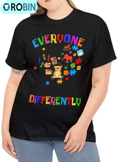Retro Everyone Communicate Differently Shirt, Autism Awareness Short Sleeve Sweater
