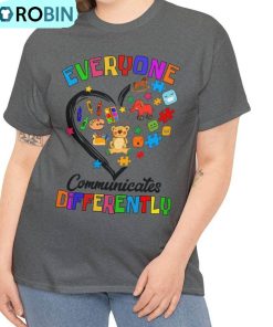 Retro Everyone Communicate Differently Shirt, Autism Awareness Short Sleeve Sweater