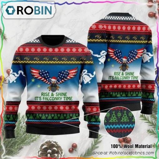 Rise And Shine It’s Falconry Time Alaska Eagle Ugly Christmas Sweater