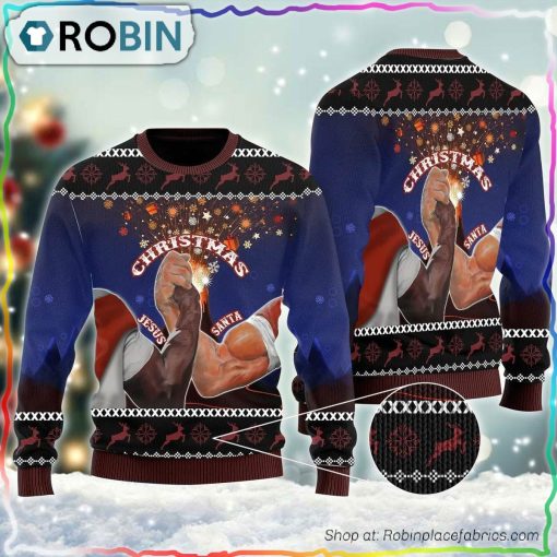 Santa And Jesus Christmas Ugly Sweater